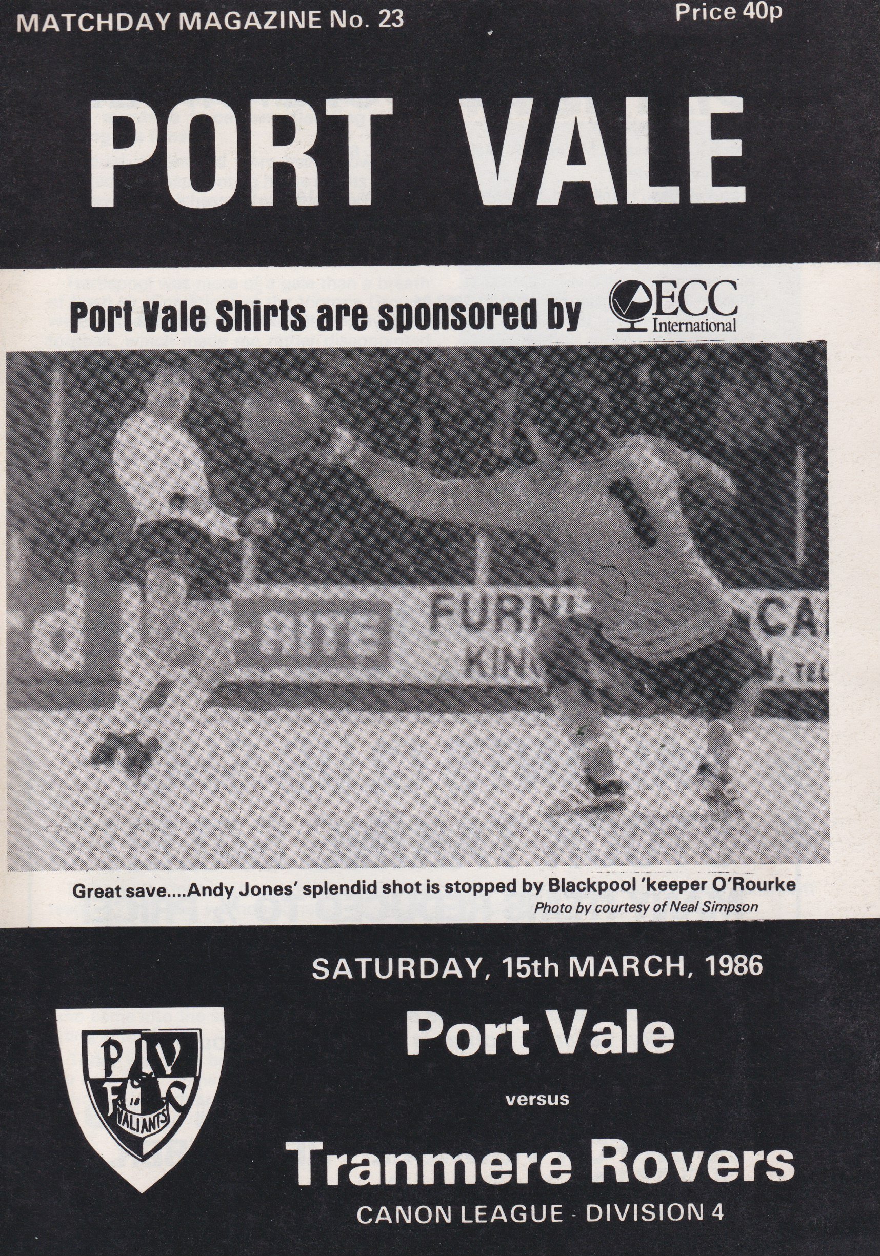Port Vale v Tranmere Rovers match programme